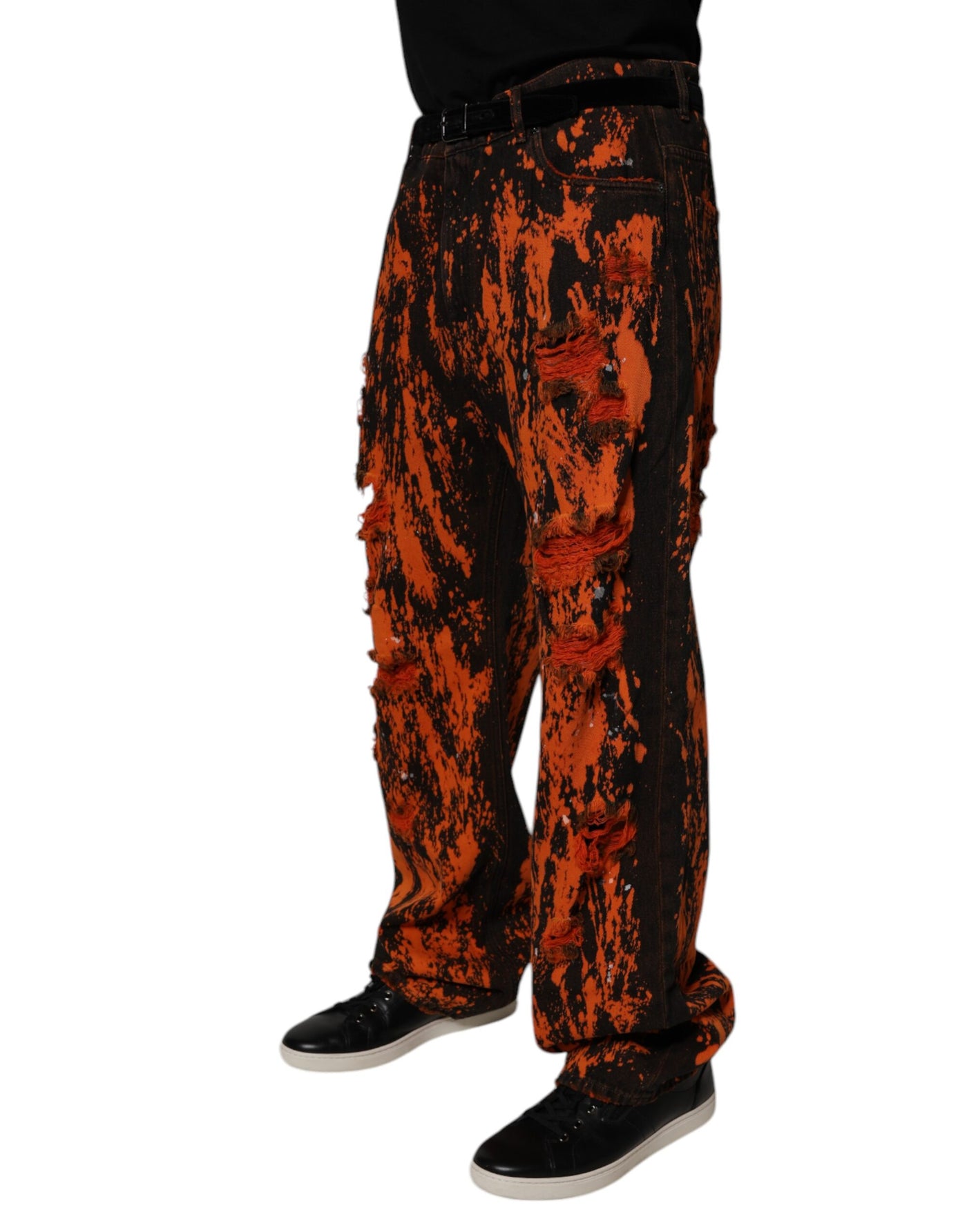 Jean droit en coton tie-dye noir et rouge Dolce &amp; Gabbana