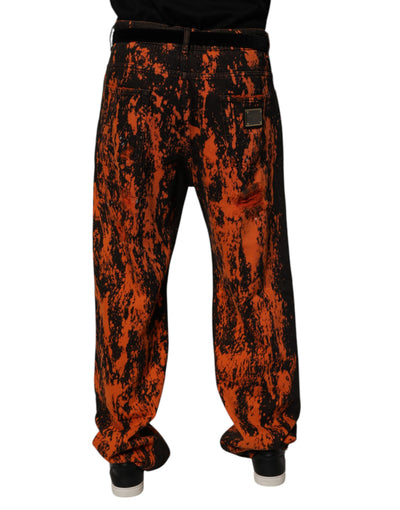 Jean droit en coton tie-dye noir et rouge Dolce &amp; Gabbana