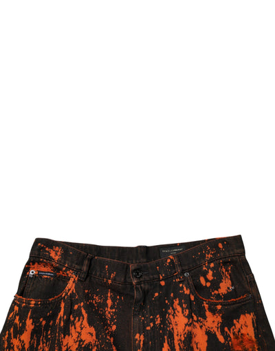 Jean droit en coton tie-dye noir et rouge Dolce &amp; Gabbana