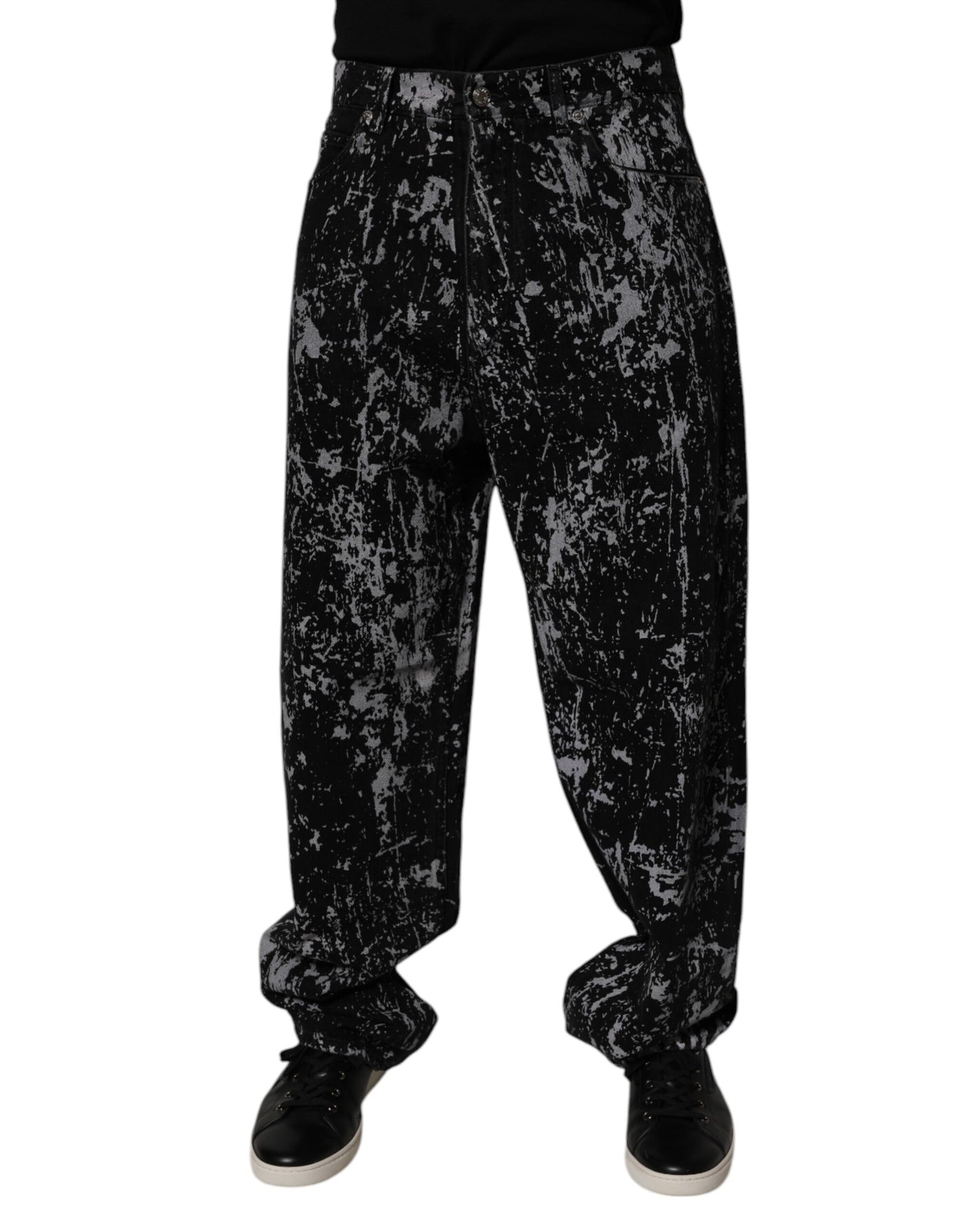 Jean droit en coton tie-dye noir Dolce &amp; Gabbana pour homme