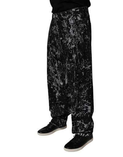 Jean droit en coton tie-dye noir Dolce &amp; Gabbana pour homme