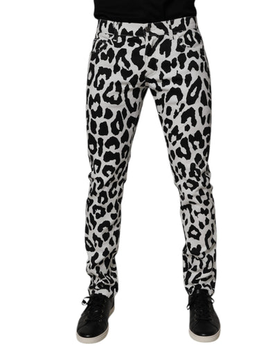 Jean skinny en coton blanc à imprimé léopard Dolce &amp; Gabbana