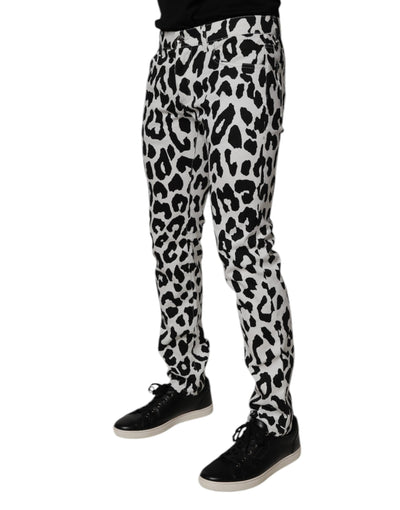 Jean skinny en coton blanc à imprimé léopard Dolce &amp; Gabbana