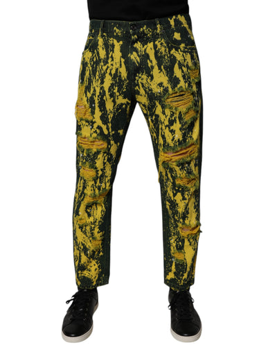 Jean skinny en denim noir et jaune effet tie-dye Dolce &amp; Gabbana pour homme