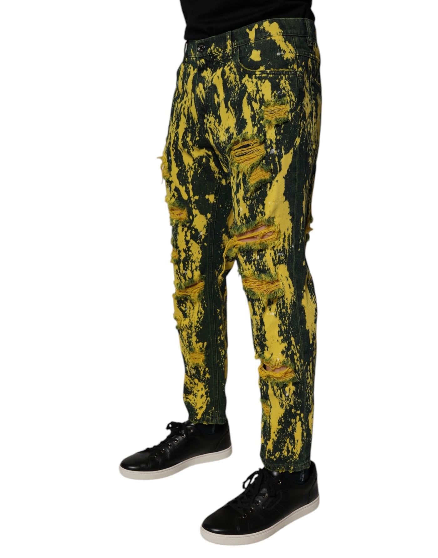 Jean skinny en denim noir et jaune effet tie-dye Dolce &amp; Gabbana pour homme