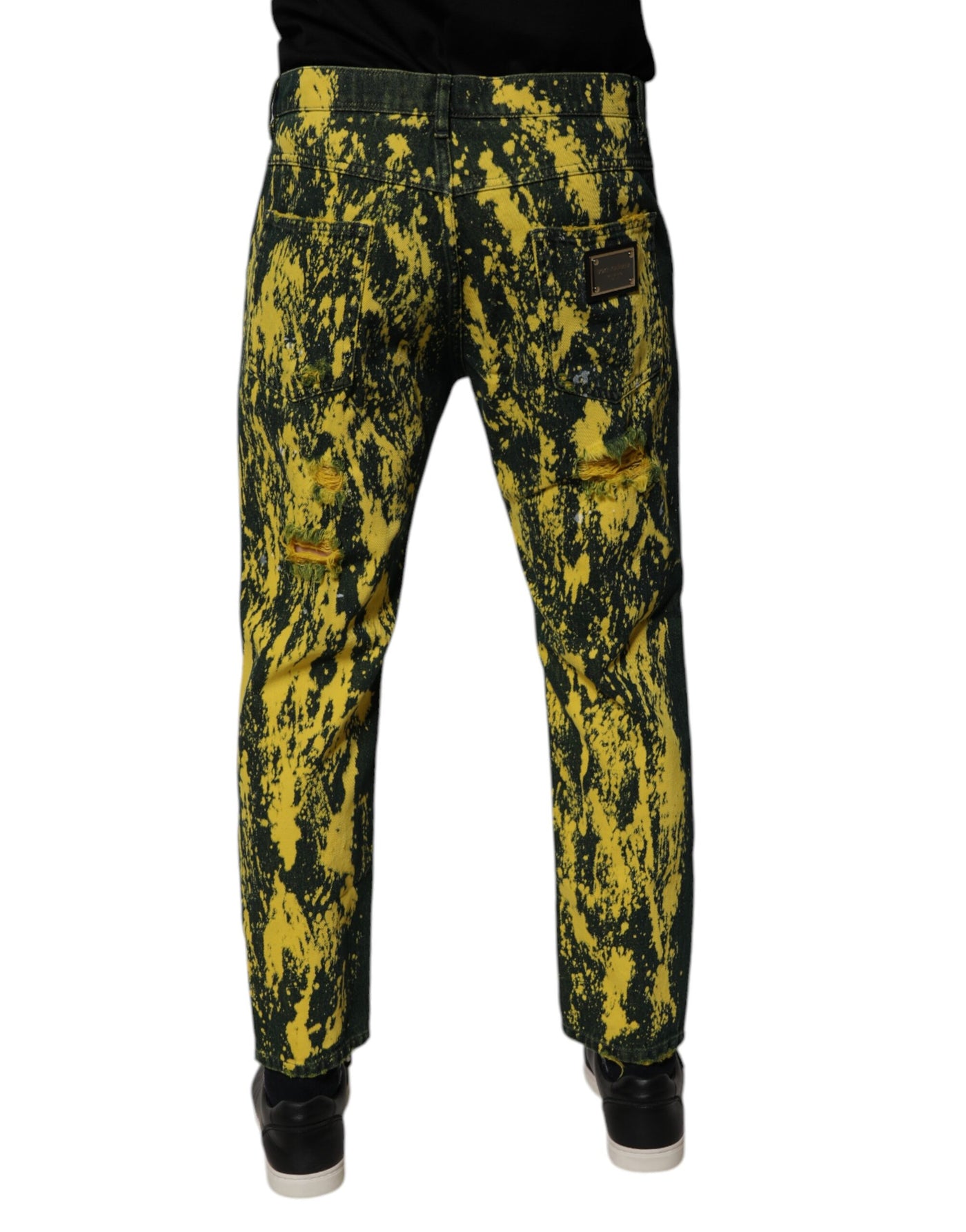 Jean skinny en denim noir et jaune effet tie-dye Dolce &amp; Gabbana pour homme