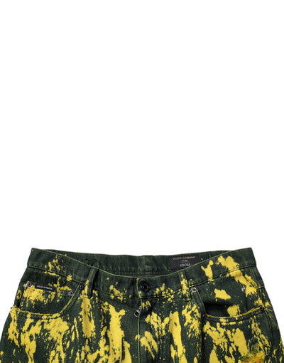 Jean skinny en denim noir et jaune effet tie-dye Dolce &amp; Gabbana pour homme