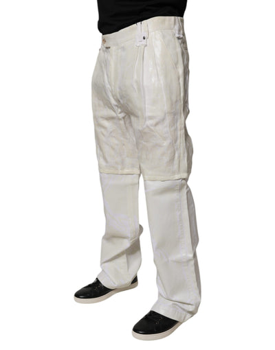 Jean droit taille moyenne en lin blanc Dolce &amp; Gabbana pour homme