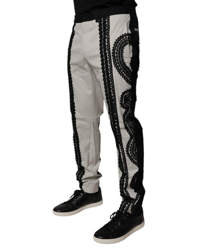 Pantalon habillé taille moyenne Dolce &amp; Gabbana avec bordure en dentelle blanche