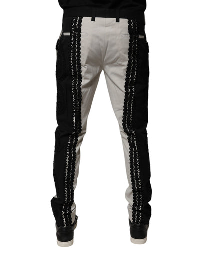 Pantalon habillé taille moyenne Dolce &amp; Gabbana avec bordure en dentelle blanche