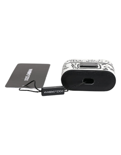 Dolce & Gabbana Black White Leather Scribble Embossed Logo Airpods Case
