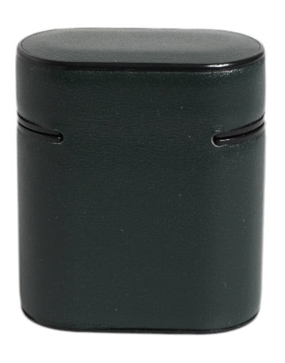 Dolce & Gabbana Green Calfskin Leather Logo Print Flip Holder Airpods Case