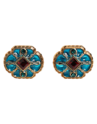 Dolce &amp; Gabbana gouden messing blauwe geëmailleerde bloem manchetknoop