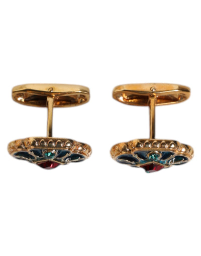 Dolce &amp; Gabbana gouden messing blauwe geëmailleerde bloem manchetknoop