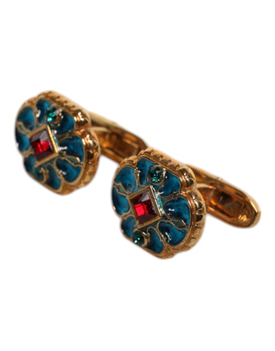 Dolce &amp; Gabbana gouden messing blauwe geëmailleerde bloem manchetknoop
