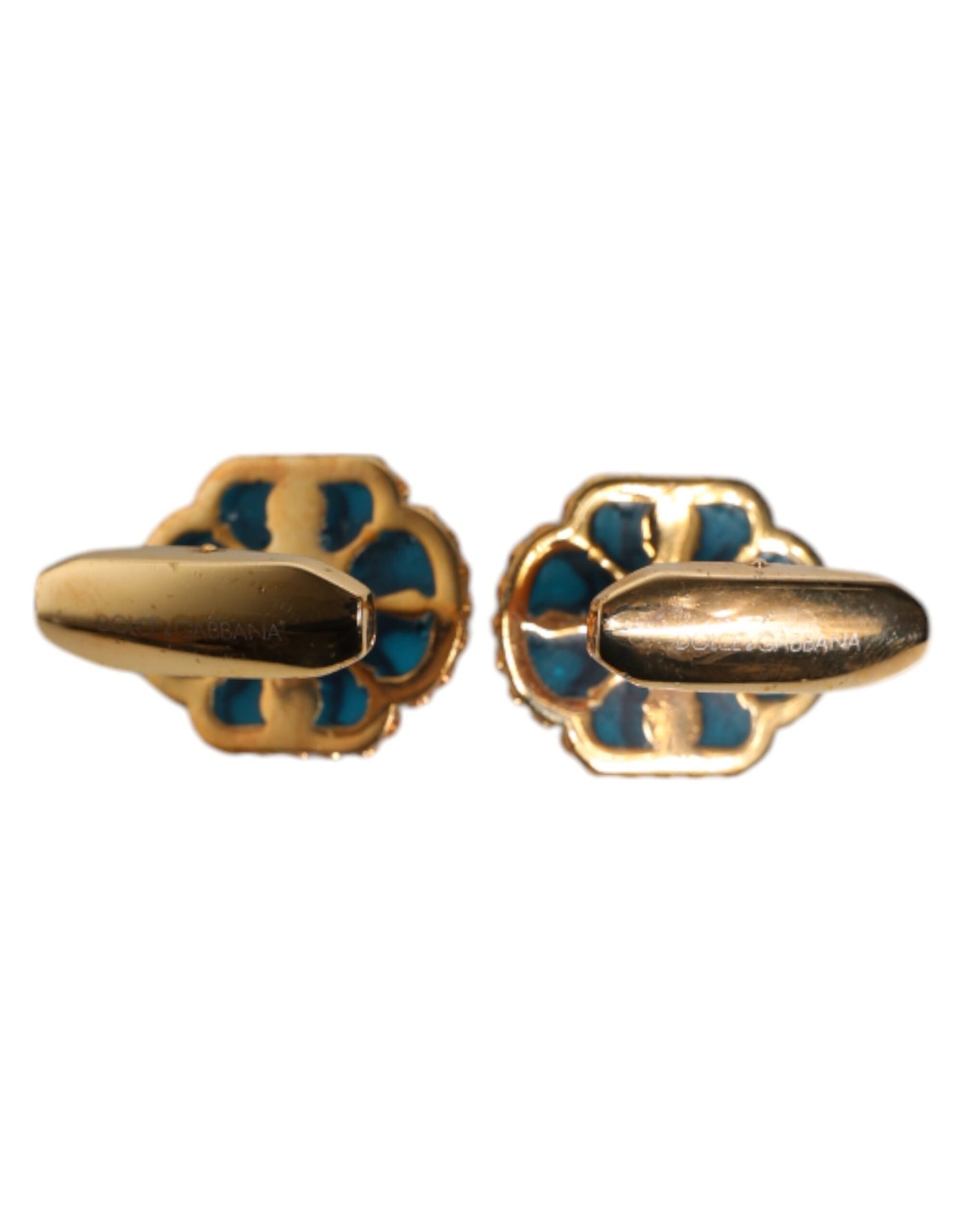 Dolce &amp; Gabbana gouden messing blauwe geëmailleerde bloem manchetknoop