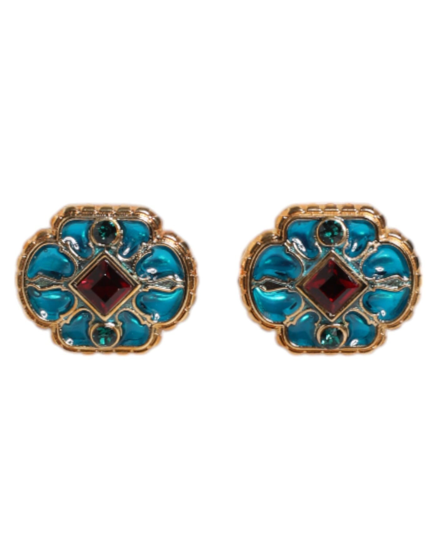 Boutons de manchette Dolce &amp; Gabbana en laiton doré et émail bleu à fleurs