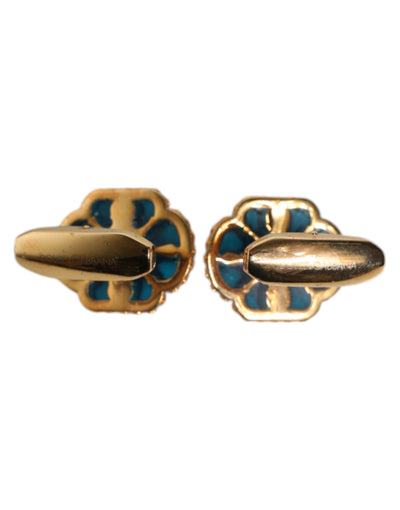 Boutons de manchette Dolce &amp; Gabbana en laiton doré et émail bleu à fleurs