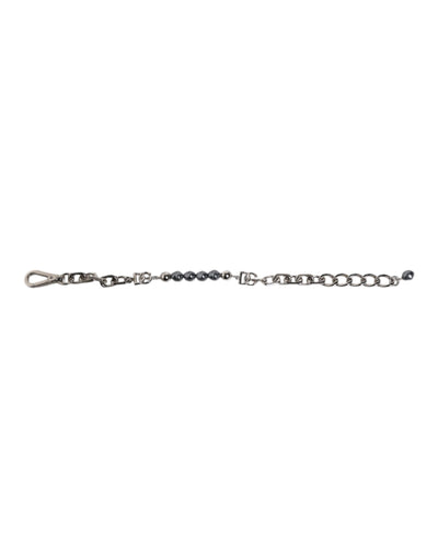 Dolce &amp; Gabbana Zilveren Ketting Karabijnsluiting Logo Grijze Parels Armband