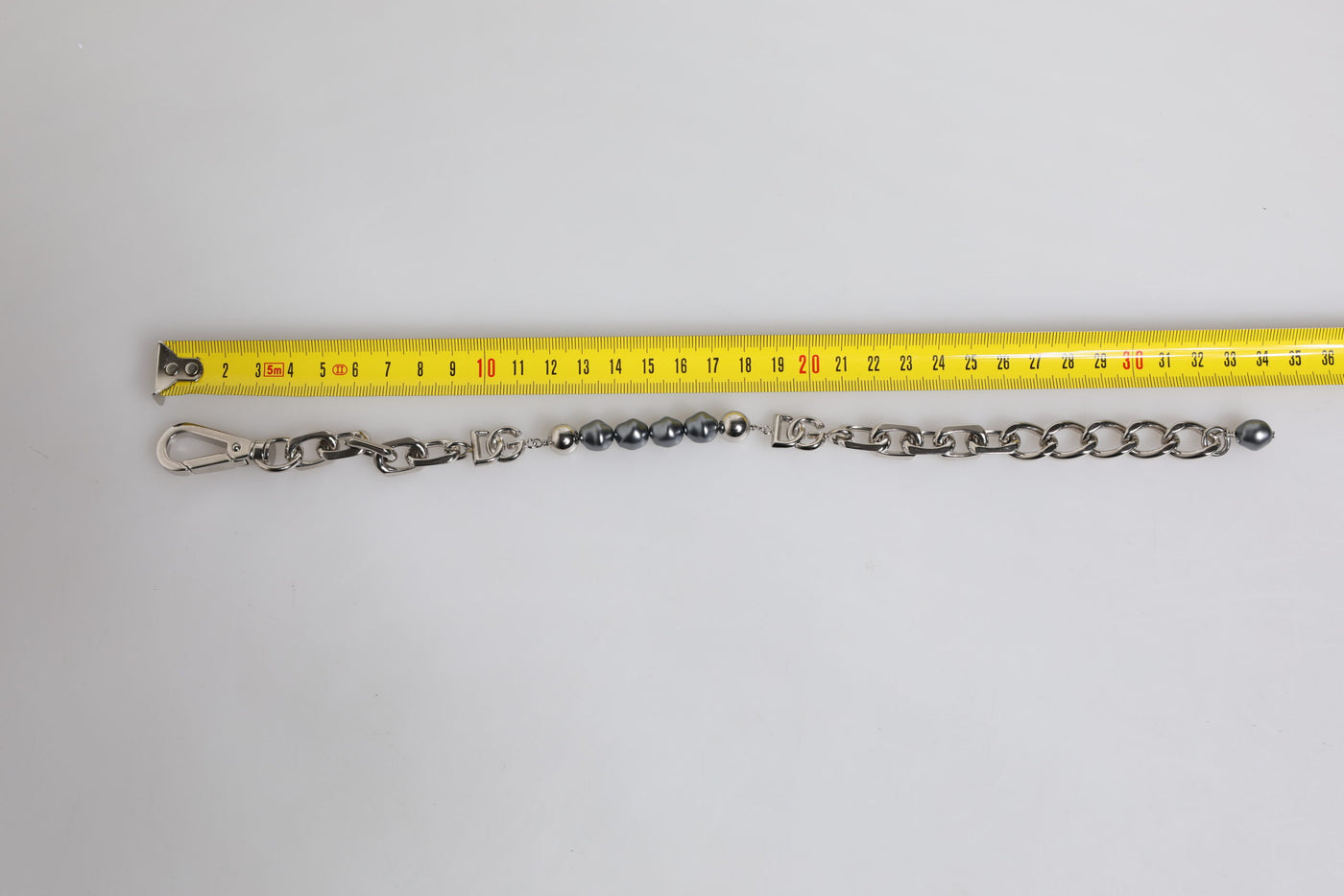 Dolce &amp; Gabbana Zilveren Ketting Karabijnsluiting Logo Grijze Parels Armband