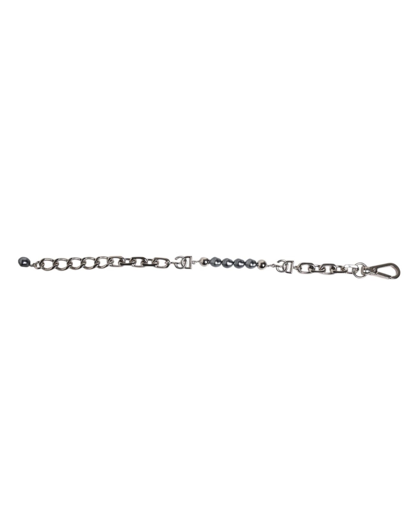 Dolce &amp; Gabbana Zilveren Ketting Karabijnsluiting Logo Grijze Parels Armband