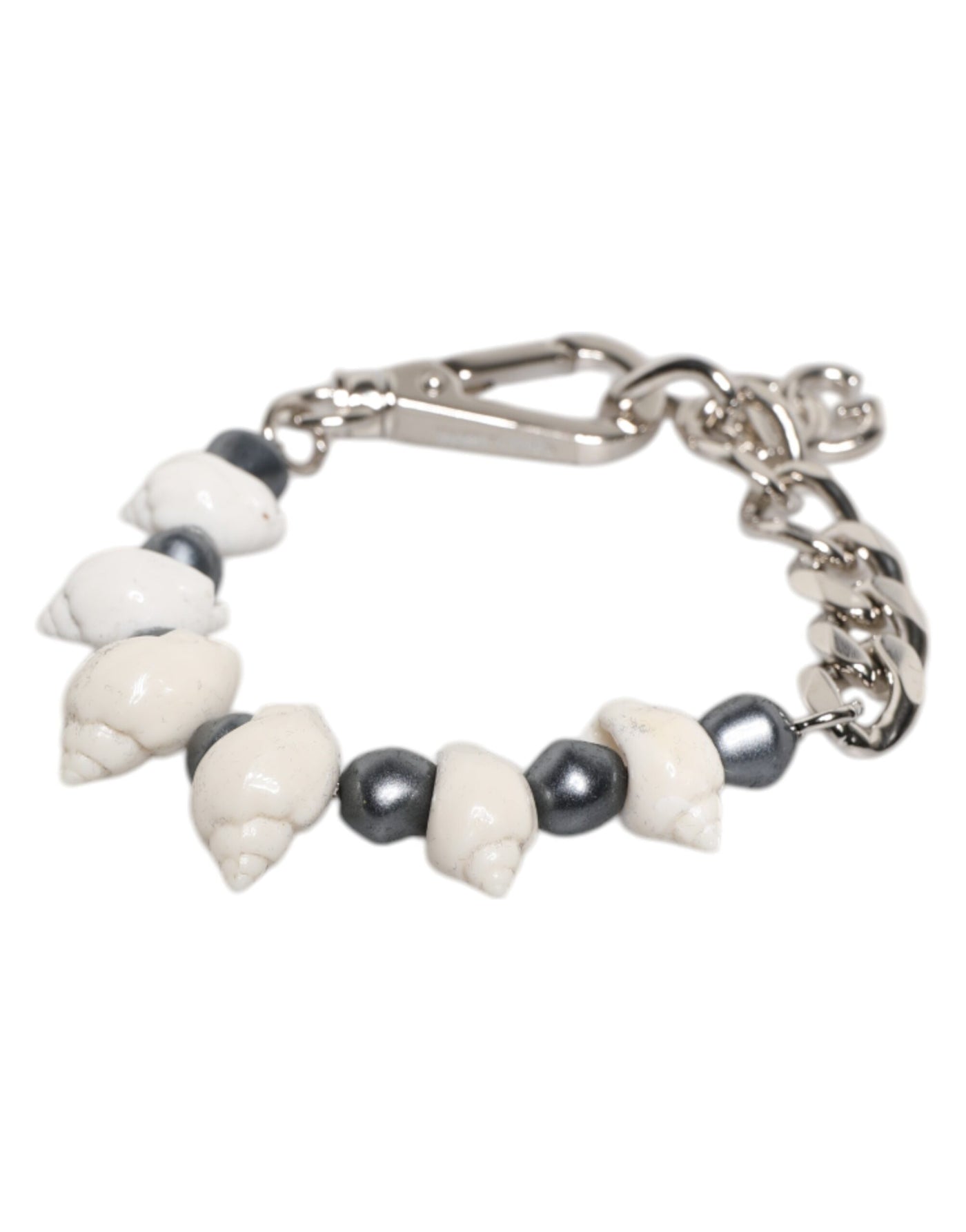 Bracelet Dolce &amp; Gabbana avec pendentif en laiton argenté et perles coquillage et logo DG