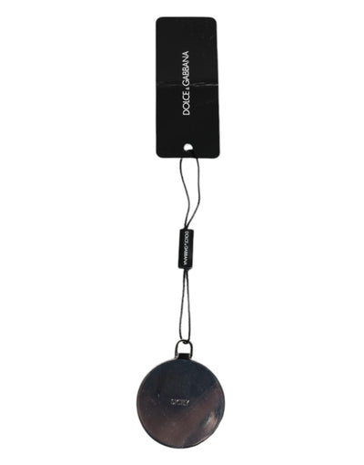 Dolce & Gabbana Pink Calfskin Leather Round Logo Hand Mirror Holder