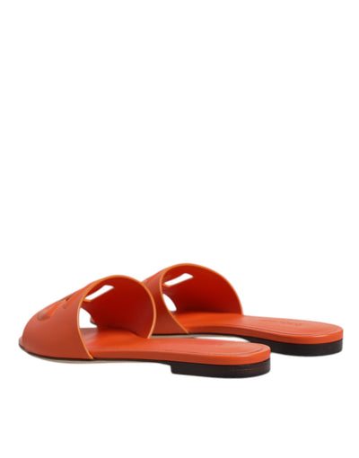 Dolce & Gabbana Orange Leather Logo Flats Sandals Shoes