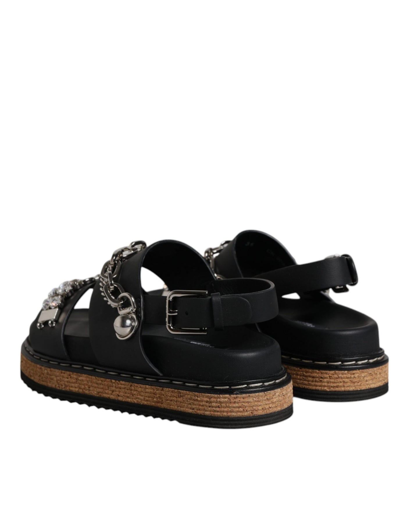 Dolce & Gabbana Black Crystal Embellish Strap Sandals Shoes