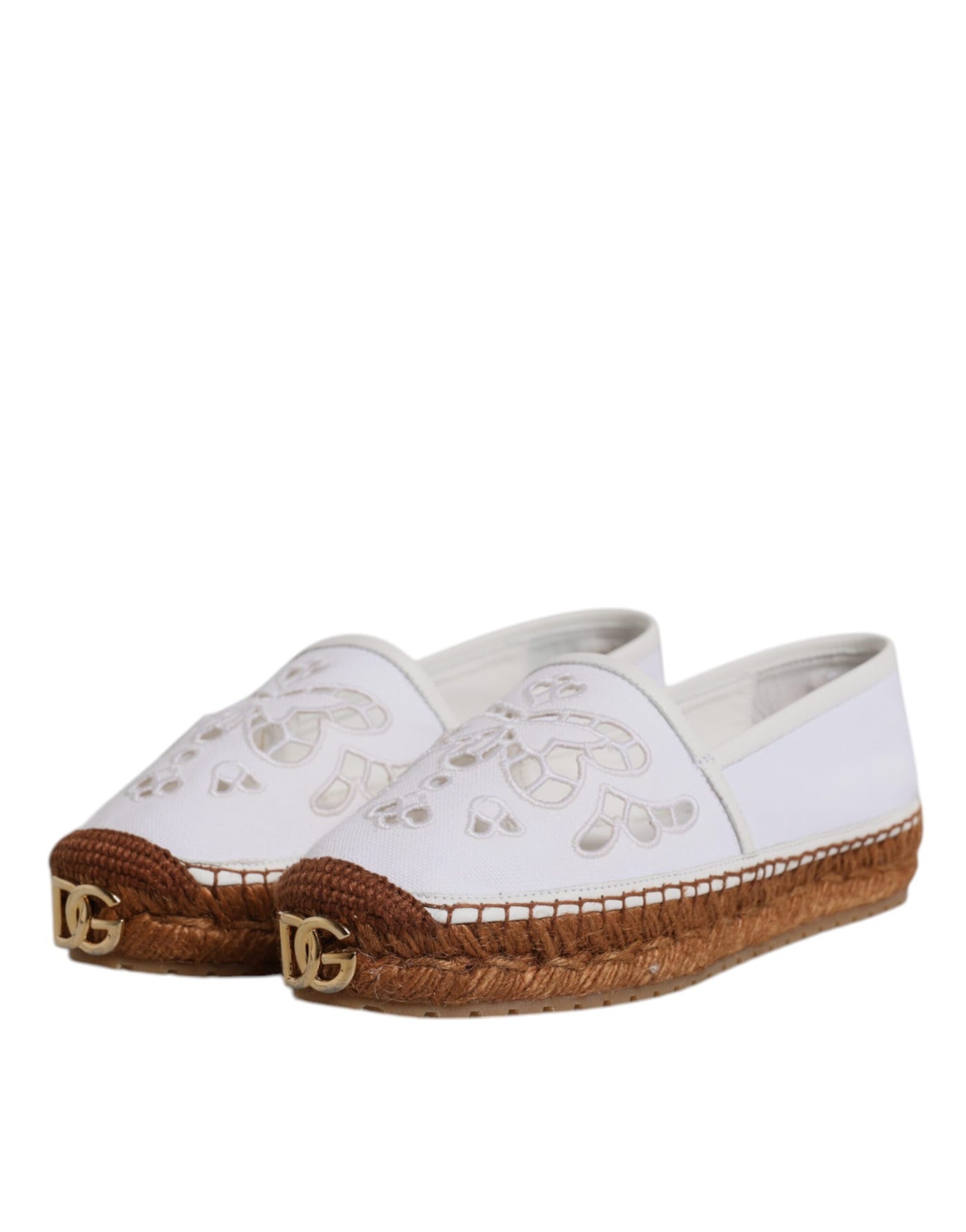 Dolce &amp; Gabbana Witte Logo Eyelet Slip On Espadrilles Schoenen