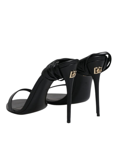 Dolce & Gabbana Black Leather Stiletto Heels Sandals Shoes