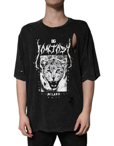 T-shirt ras du cou en coton noir à imprimé graphique Dolce &amp; Gabbana