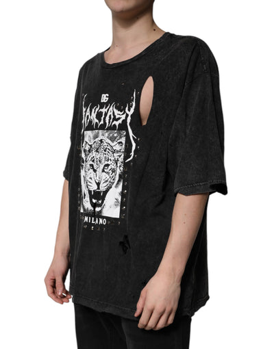 T-shirt ras du cou en coton noir à imprimé graphique Dolce &amp; Gabbana