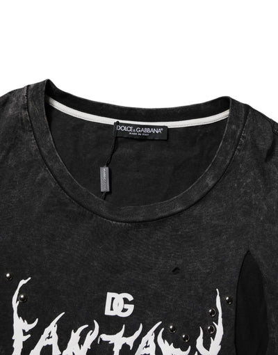 T-shirt ras du cou en coton noir à imprimé graphique Dolce &amp; Gabbana