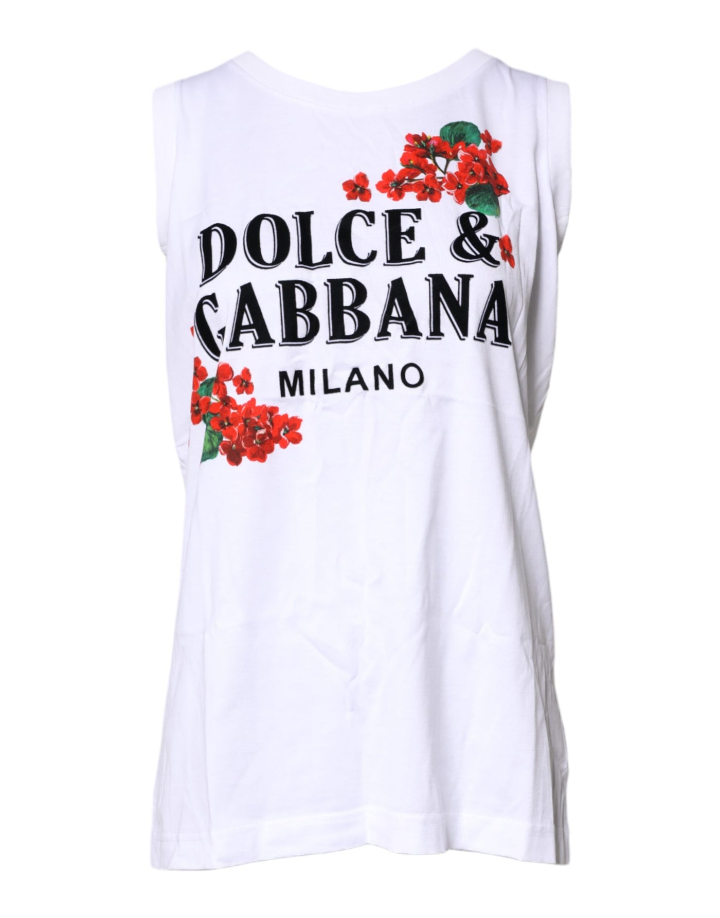 Dolce &amp; Gabbana wit katoenen T-shirt met bloemenprint en mouwloos ontwerp