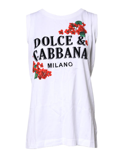 Dolce &amp; Gabbana wit katoenen T-shirt met bloemenprint en mouwloos ontwerp
