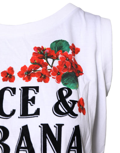 Dolce &amp; Gabbana wit katoenen T-shirt met bloemenprint en mouwloos ontwerp