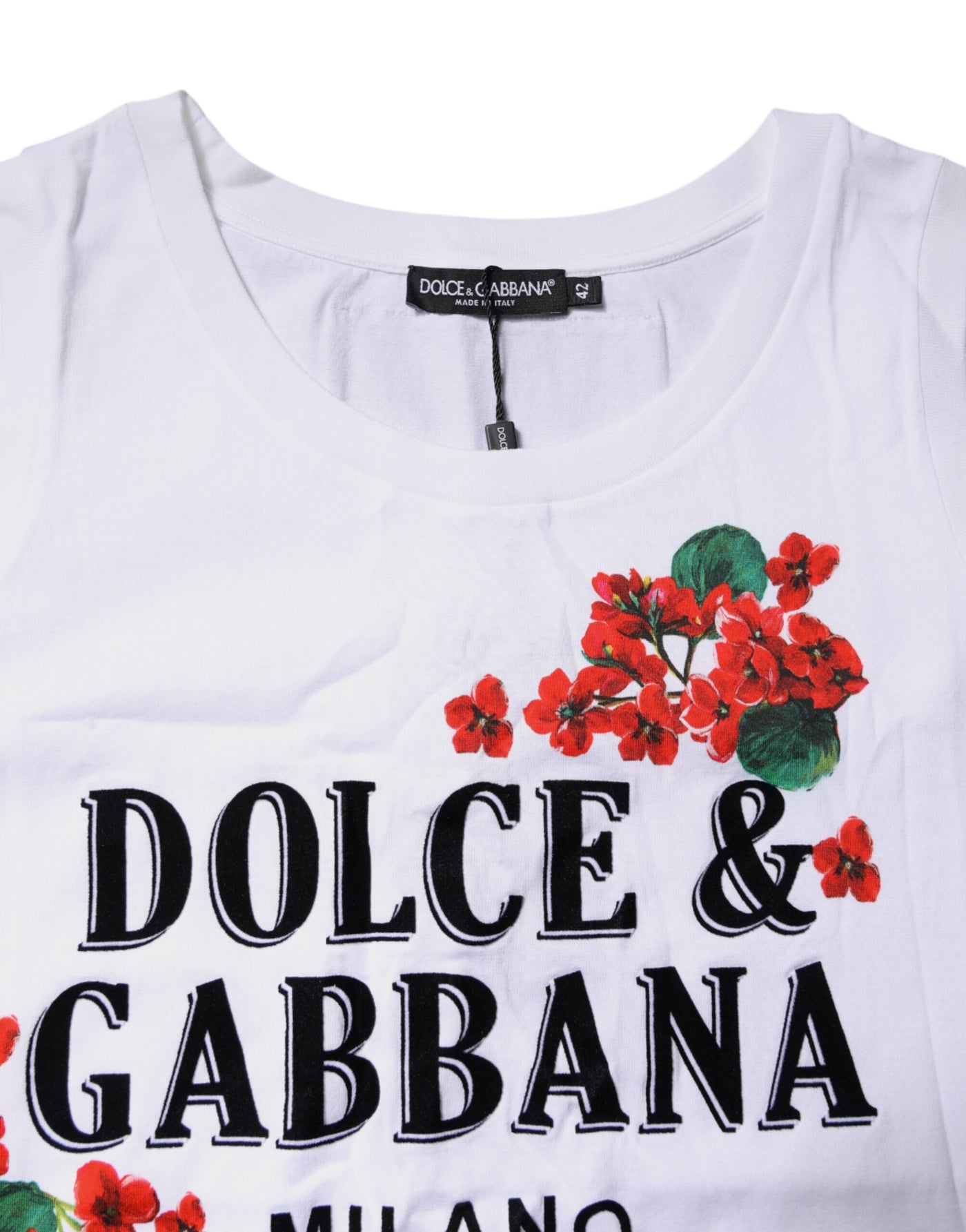 Dolce &amp; Gabbana wit katoenen T-shirt met bloemenprint en mouwloos ontwerp