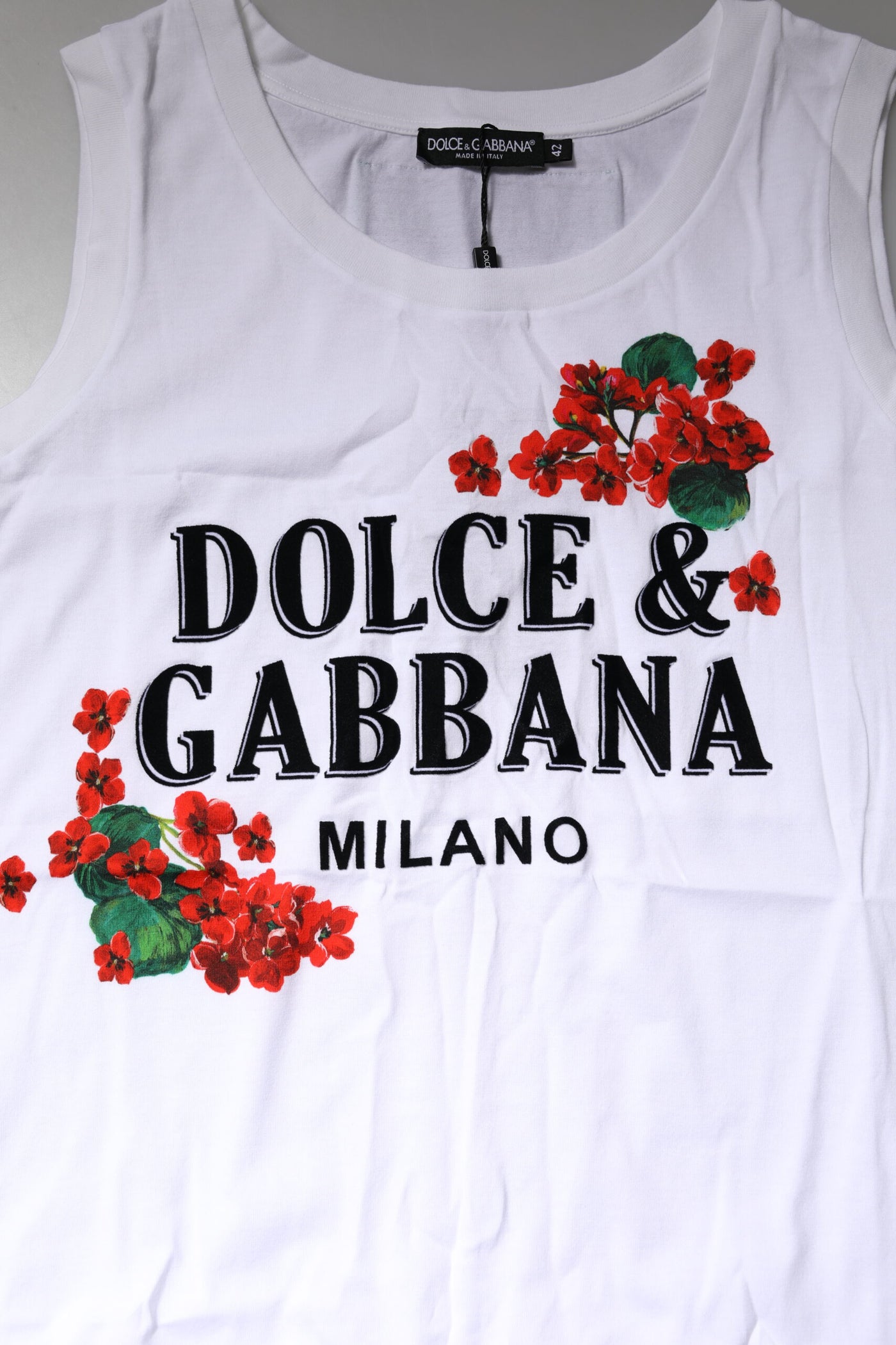Dolce &amp; Gabbana wit katoenen T-shirt met bloemenprint en mouwloos ontwerp
