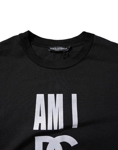 Dolce & Gabbana Black Printed Cotton Crew Neck Tee T-shirt