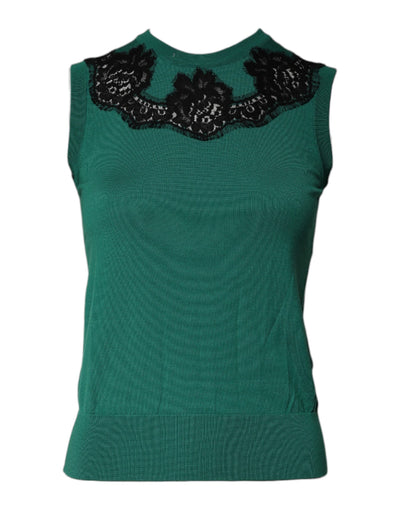 Dolce &amp; Gabbana Groene Wollen Tanktop met Kantdetail en Mouwloos