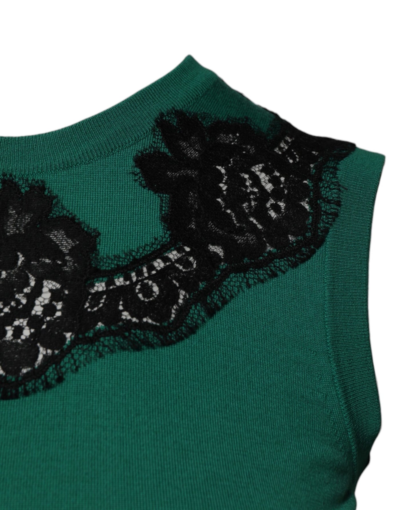 Dolce &amp; Gabbana Groene Wollen Tanktop met Kantdetail en Mouwloos