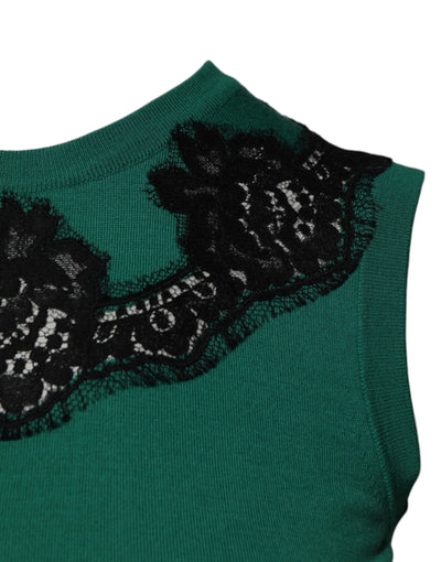 Dolce &amp; Gabbana Groene Wollen Tanktop met Kantdetail en Mouwloos