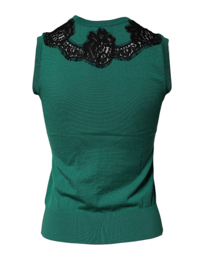 Dolce &amp; Gabbana Groene Wollen Tanktop met Kantdetail en Mouwloos