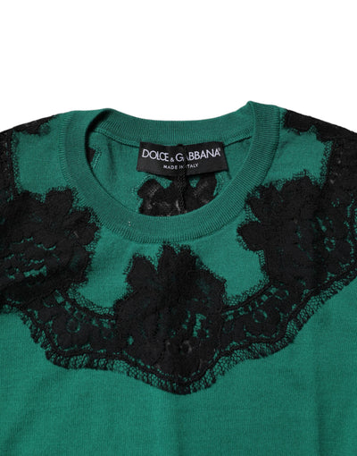 Dolce &amp; Gabbana Groene Wollen Tanktop met Kantdetail en Mouwloos