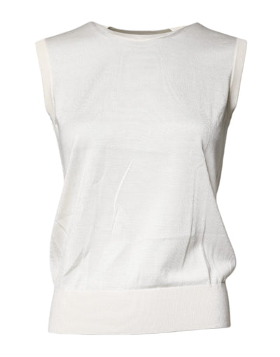 Dolce &amp; Gabbana crèmekleurige mouwloze zijden tanktop met ronde hals