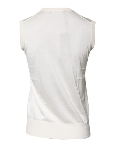 Dolce &amp; Gabbana crèmekleurige mouwloze zijden tanktop met ronde hals