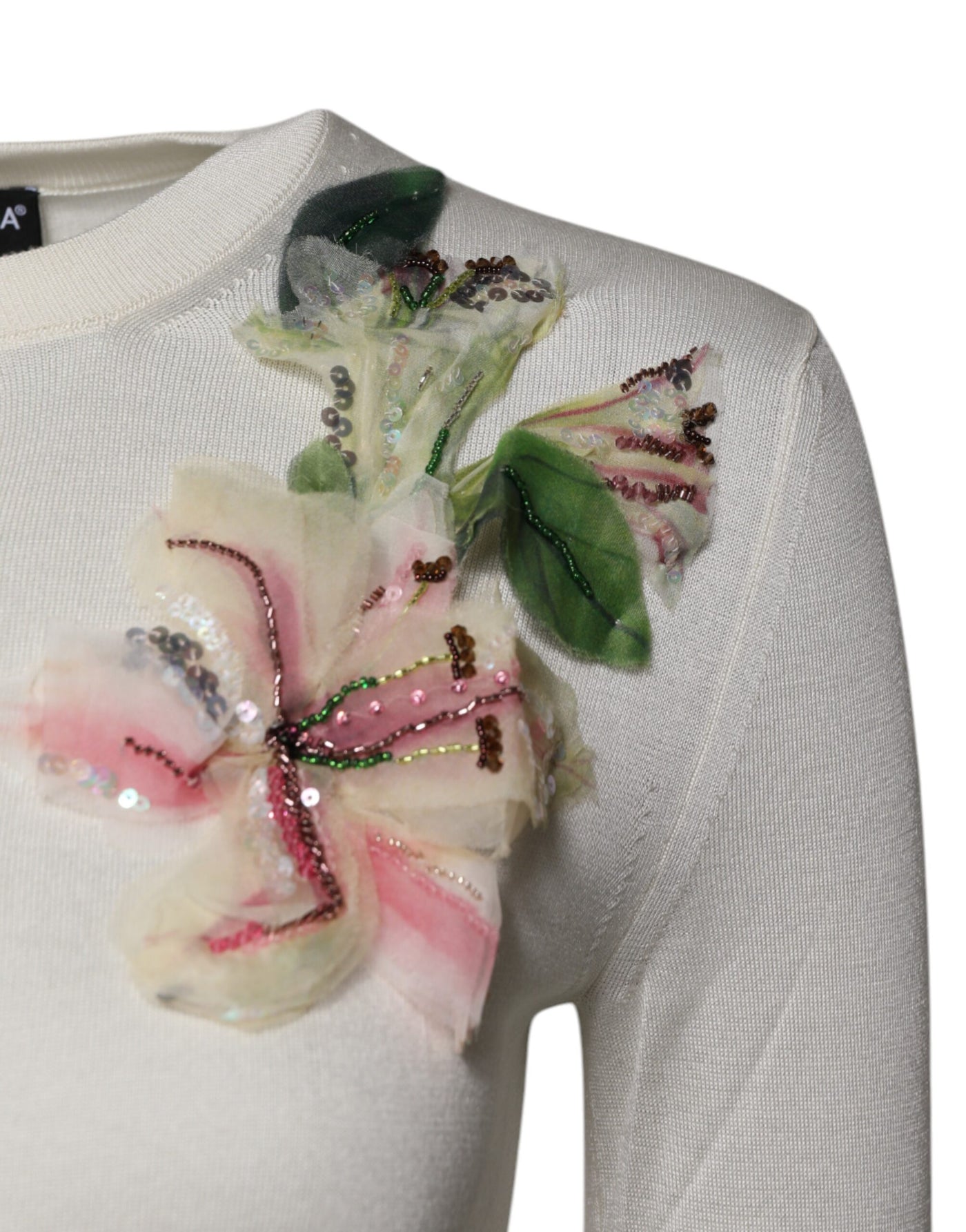 Dolce &amp; Gabbana crèmekleurige, met bloemen versierde zijden cardigan