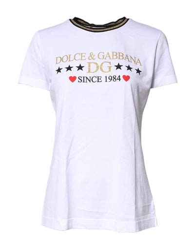 Dolce &amp; Gabbana Wit T-shirt met ronde hals en print van katoen