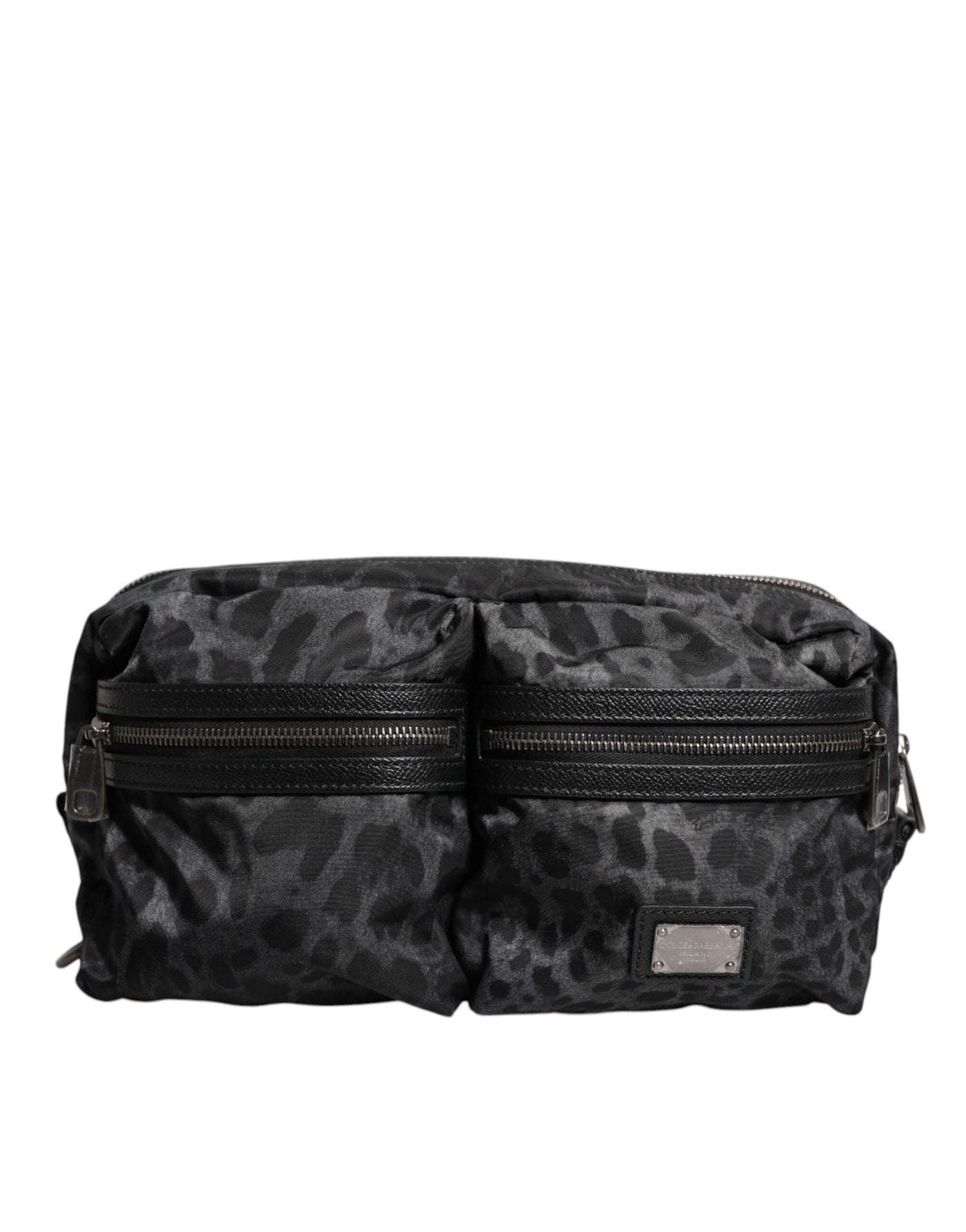 Dolce &amp; Gabbana zwart grijs luipaard DG logo riem taille heuptas